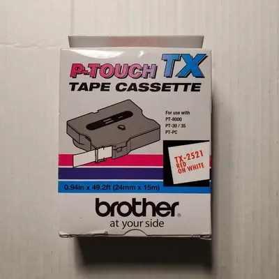 Brother TX-2521 24mm Red on White P-touch Tape
