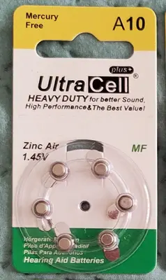 Zinc-Air Hearing Aid Batteries Size 10 (A10), 6 Pieces