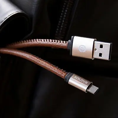 Solove 3.3 ft Micro USB Cable, Handsewn PU Leather photo 3