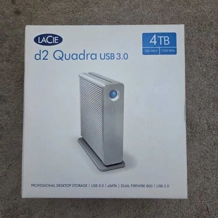 LaCie d2 Quadra 4TB External Hard Drive, Full Set in Box