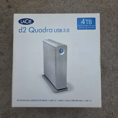 LaCie d2 Quadra 4TB External Hard Drive, Full Set in Box