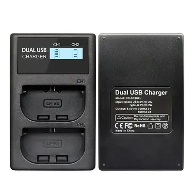 Dual USB LCD Charger for Canon LP-E6 Batteries