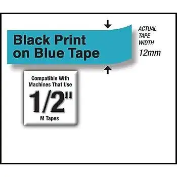 Brother M-531 Label Tape, 1/2", Black on Blue photo 3