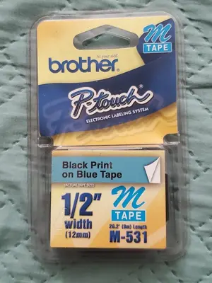 Brother M-531 Label Tape, 1/2", Black on Blue