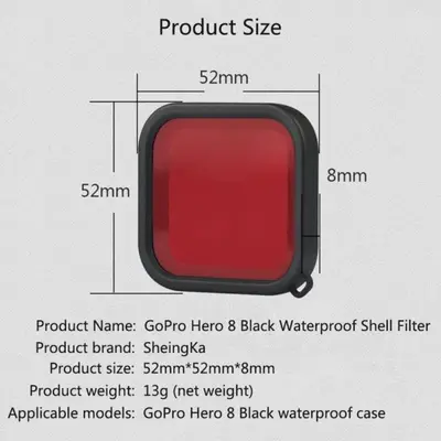 3-Pack Dive Filters for GoPro Hero 8 Dive Housing: Red, Light Red, Purple photo 3
