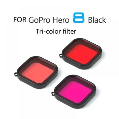 3-Pack Dive Filters for GoPro Hero 8 Dive Housing: Red, Light Red, Purple photo 2