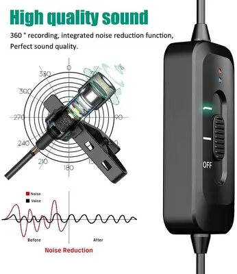 Lavalier Lapel Microphone with Noise Reduction for iPhone, PC and Cameras photo 5