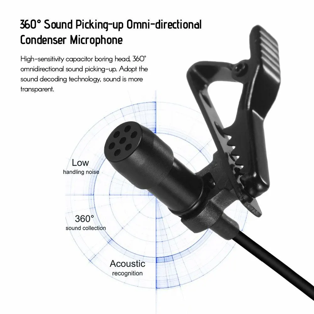 Lavalier Lapel Microphone with Noise Reduction for iPhone, PC and Cameras