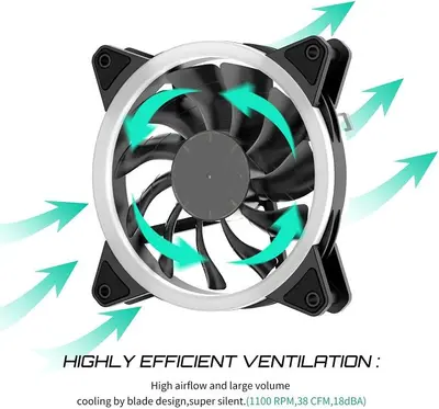 upHere RGB 120mm Case Fan, Wireless LED, Quiet photo 2