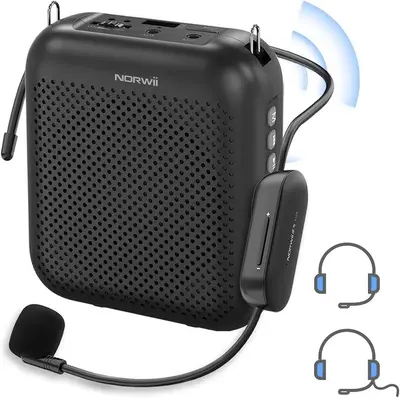 Norwii Portable Voice Amplifier with 2 Headset Mics, Bluetooth, 4000mAh