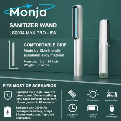 Monja Handheld UV Sanitizer Wand, 5W, Rechargeable photo 8