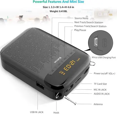 Voice Amplifier for Teachers, 20W, 2000mAh, FM Radio (No Microphone) photo 3