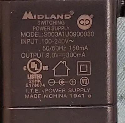 Original Midland 9V 300mA Power Supply Adapter photo 2