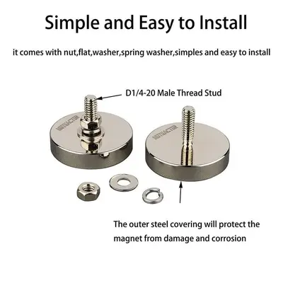 2 Strong Neodymium Round Magnets with 1/4"-20 Threaded Stud photo 6