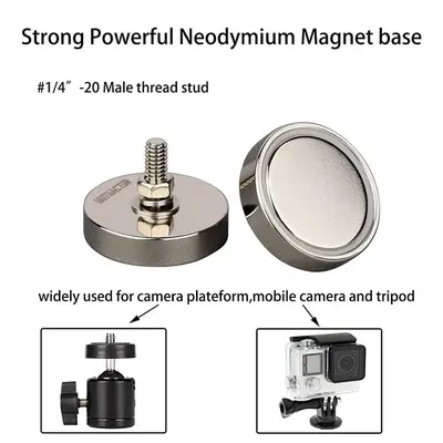 2 Strong Neodymium Round Magnets with 1/4"-20 Threaded Stud photo 3