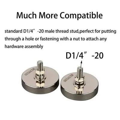 2 Strong Neodymium Round Magnets with 1/4"-20 Threaded Stud photo 5