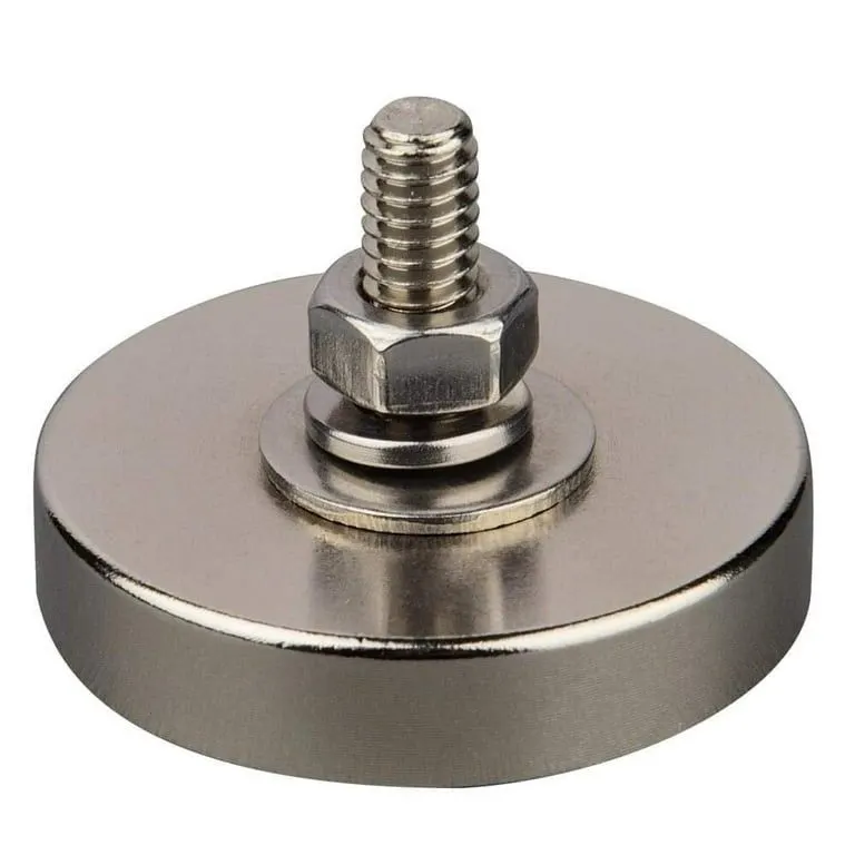 2 Strong Neodymium Round Magnets with 1/4"-20 Threaded Stud