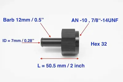 Anodized Aluminum Oil Cooler ATF Fitting, AN10 Female to 12 mm Barb photo 3