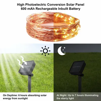 Outdoor Solar String Lights, 100 LED, IP65 Waterproof photo 6