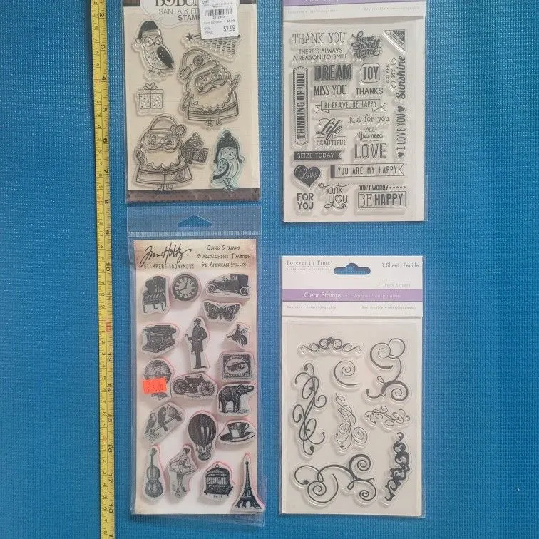 Clear Stamp Set: Car, Birds, Bicycle, Santa, Owls and Text