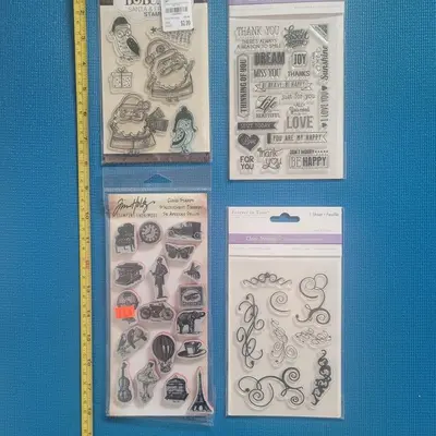 Clear Stamp Set: Car, Birds, Bicycle, Santa, Owls and Text