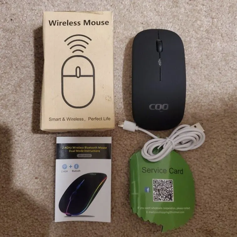 Slim Rechargeable Wireless Mouse, Bluetooth 5.1 and 2.4G, LED