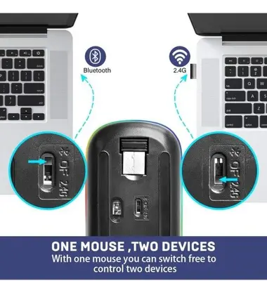 Slim Rechargeable Wireless Mouse, Bluetooth 5.1 and 2.4G, LED photo 2