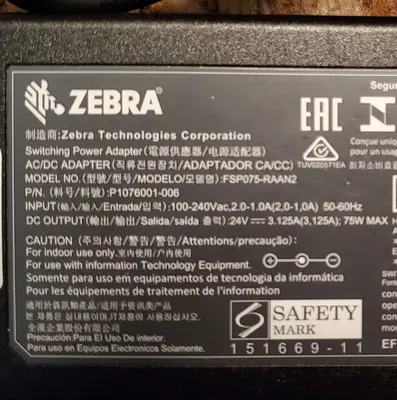 Genuine Zebra FSP075-RAAN2 24V 3.125A 75W AC Adapter photo 3