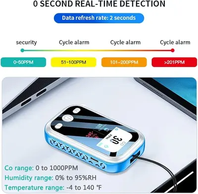 3-in-1 Mini Carbon Monoxide Detector and Air Quality Monitor with Lanyard photo 7