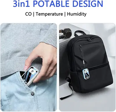 3-in-1 Mini Carbon Monoxide Detector and Air Quality Monitor with Lanyard photo 5