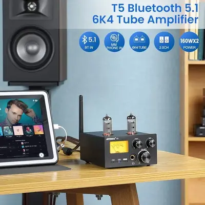 AIYIMA T5 320W Tube Phono and Turntable Amplifier, Bluetooth 5.0 photo 7