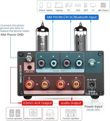 AIYIMA T5 320W Tube Phono and Turntable Amplifier, Bluetooth 5.0 photo 6