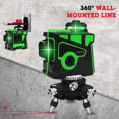 12-Line 3D Green/Blue Laser Level with Base, 360 Rotation, Self-Leveling photo 2