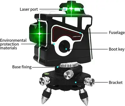 12-Line 3D Green/Blue Laser Level with Base, 360 Rotation, Self-Leveling photo 7