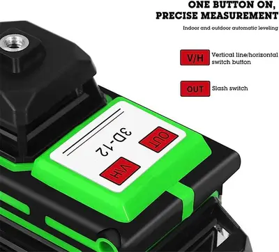 12-Line 3D Green/Blue Laser Level with Base, 360 Rotation, Self-Leveling photo 5