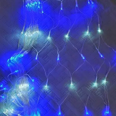 300 LED Blue-White Net Mesh Fairy String Lights, Plug-In, 8 Modes