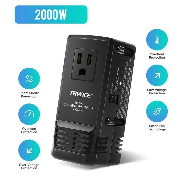 TRYACE 2000W Step-Down Travel Voltage Converter, 220V to 110V