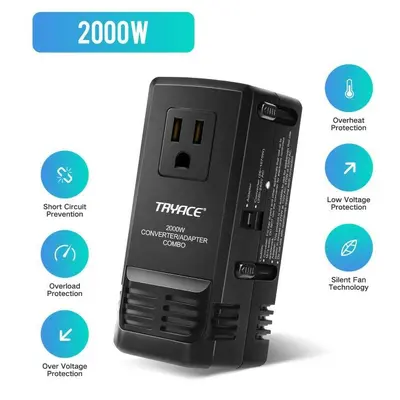 TRYACE 2000W Step-Down Travel Voltage Converter, 220V to 110V