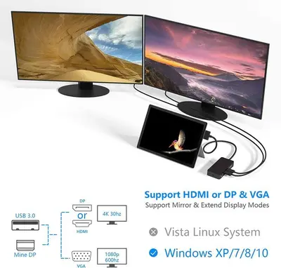Surface Pro 4/5/6 Docking Station Hub with HDMI, VGA, DP photo 5