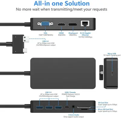 Surface Pro 4/5/6 Docking Station Hub with HDMI, VGA, DP photo 3