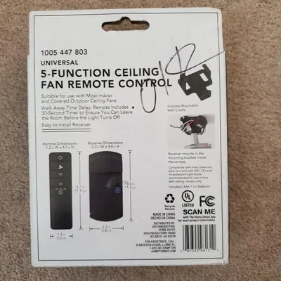 Hampton Bay 98131 Universal 3-Speed Ceiling Fan Premier Remote photo 2