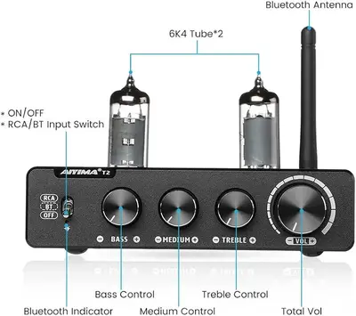 AIYIMA T2 6K4 Tube Preamplifier with Bluetooth 5.0 and Tone Control photo 6