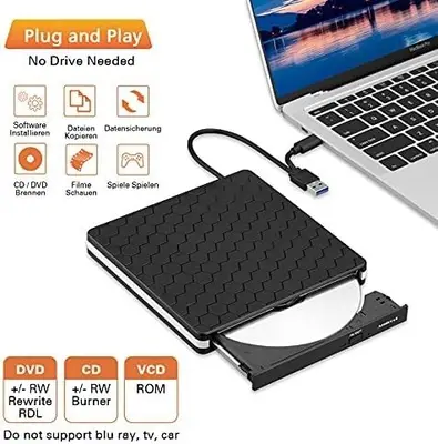 Amicool External CD/DVD Drive, Slim USB Rewriter photo 3