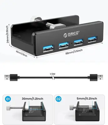 ORICO Aluminum 4-Port USB 3.0 Clamp Hub with Extra Power Port photo 4