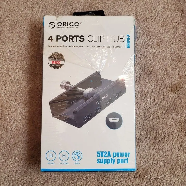 ORICO Aluminum 4-Port USB 3.0 Clamp Hub with Extra Power Port