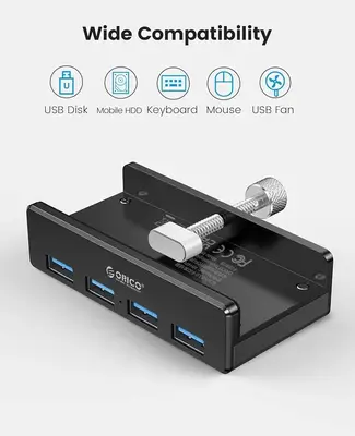 ORICO Aluminum 4-Port USB 3.0 Clamp Hub with Extra Power Port photo 7