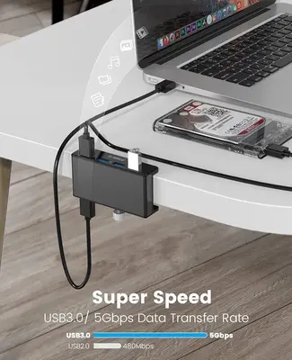 ORICO Aluminum 4-Port USB 3.0 Clamp Hub with Extra Power Port photo 6