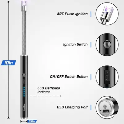 USB-Rechargeable Flameless Arc Candle Lighter with Flexible Neck and LED photo 7