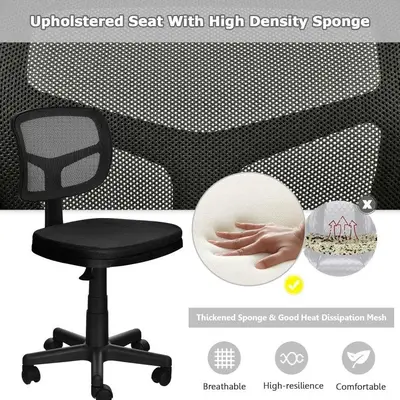 Armless Low-Back Ergonomic Task Chair, Adjustable Height photo 6