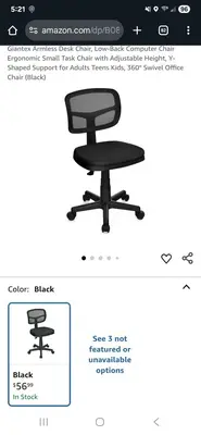 Armless Low-Back Ergonomic Task Chair, Adjustable Height photo 11
